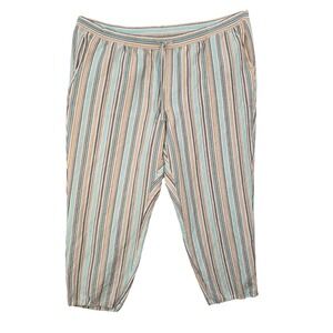 J. Jill Womens Blue Tan Linen Blend Striped Crop Pants 3X Drawstring Casual Boho